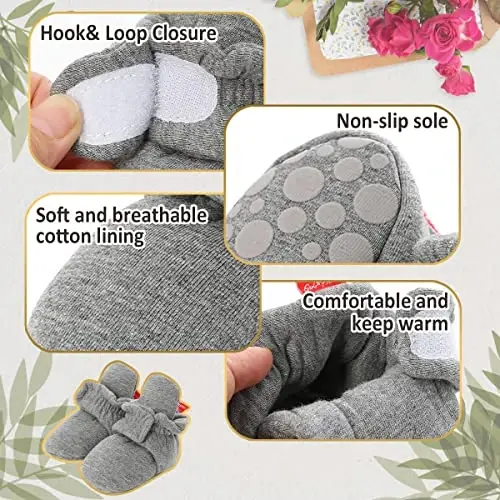 HsdsBebe Unisex Newborn Baby Cotton Booties Non-Slip Sole for Toddler Boys Girls Infant Winter Warm Fleece Cozy Socks Shoes - 6