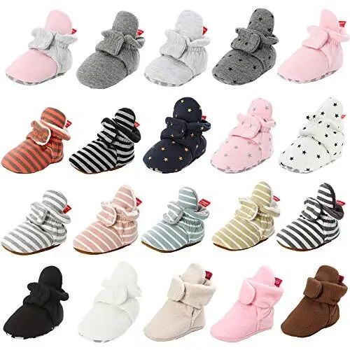 HsdsBebe Unisex Newborn Baby Cotton Booties Non-Slip Sole for Toddler Boys Girls Infant Winter Warm Fleece Cozy Socks Shoes - HSDSBEBE