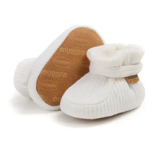 HsdsBebe Unisex Newborn Baby Cotton Booties Non-Slip Sole for Toddler Boys Girls Infant Winter Warm Fleece Cozy Socks Shoes - 4