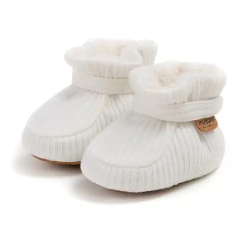 HsdsBebe Unisex Newborn Baby Cotton Booties Non-Slip Sole for Toddler Boys Girls Infant Winter Warm Fleece Cozy Socks Shoes - 5