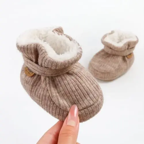 HsdsBebe Unisex Newborn Baby Cotton Booties Non-Slip Sole for Toddler Boys Girls Infant Winter Warm Fleece Cozy Socks Shoes - 5