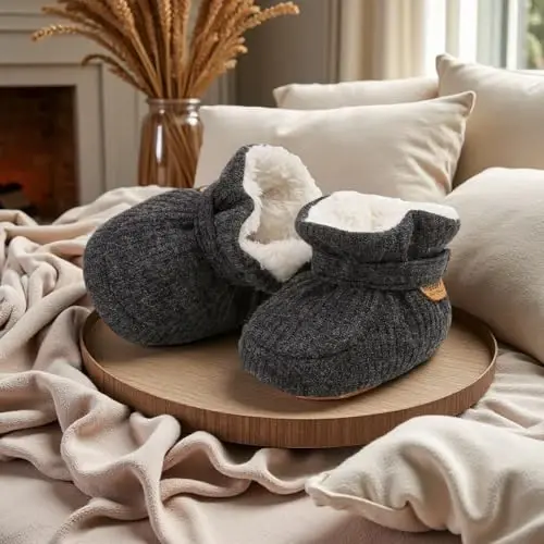 HsdsBebe Unisex Newborn Baby Cotton Booties Non-Slip Sole for Toddler Boys Girls Infant Winter Warm Fleece Cozy Socks Shoes - 3