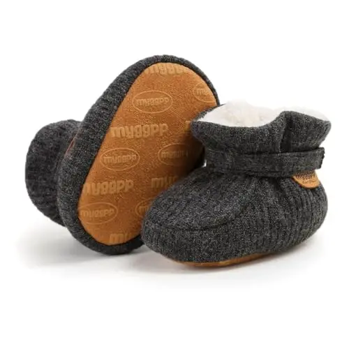 HsdsBebe Unisex Newborn Baby Cotton Booties Non-Slip Sole for Toddler Boys Girls Infant Winter Warm Fleece Cozy Socks Shoes - 4