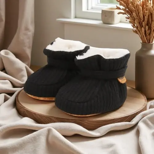 HsdsBebe Unisex Newborn Baby Cotton Booties Non-Slip Sole for Toddler Boys Girls Infant Winter Warm Fleece Cozy Socks Shoes - 3