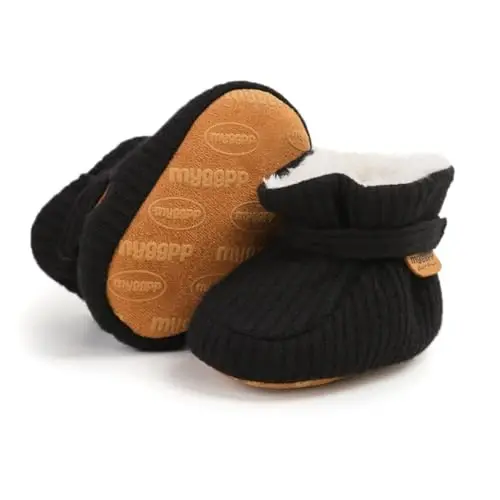 HsdsBebe Unisex Newborn Baby Cotton Booties Non-Slip Sole for Toddler Boys Girls Infant Winter Warm Fleece Cozy Socks Shoes - 4