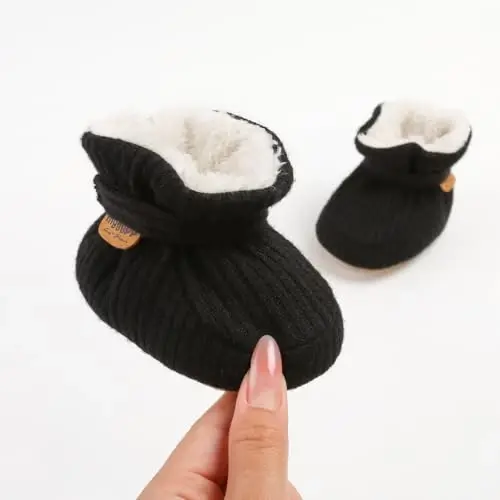HsdsBebe Unisex Newborn Baby Cotton Booties Non-Slip Sole for Toddler Boys Girls Infant Winter Warm Fleece Cozy Socks Shoes - 5