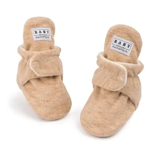 HsdsBebe Unisex Newborn Baby Cotton Booties Non-Slip Sole for Toddler Boys Girls Infant Winter Warm Fleece Cozy Socks Shoes - 1