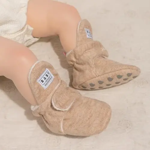 HsdsBebe Unisex Newborn Baby Cotton Booties Non-Slip Sole for Toddler Boys Girls Infant Winter Warm Fleece Cozy Socks Shoes - 3
