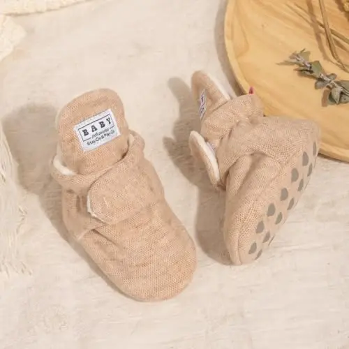 HsdsBebe Unisex Newborn Baby Cotton Booties Non-Slip Sole for Toddler Boys Girls Infant Winter Warm Fleece Cozy Socks Shoes - 5