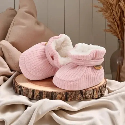 HsdsBebe Unisex Newborn Baby Cotton Booties Non-Slip Sole for Toddler Boys Girls Infant Winter Warm Fleece Cozy Socks Shoes - 3
