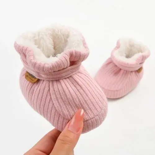HsdsBebe Unisex Newborn Baby Cotton Booties Non-Slip Sole for Toddler Boys Girls Infant Winter Warm Fleece Cozy Socks Shoes - 5