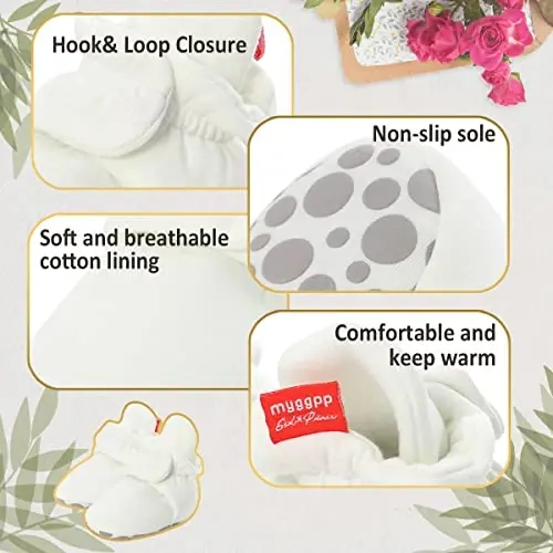 HsdsBebe Unisex Newborn Baby Cotton Booties Non-Slip Sole for Toddler Boys Girls Infant Winter Warm Fleece Cozy Socks Shoes - 6
