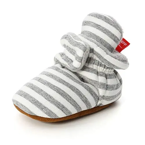 HsdsBebe Unisex Newborn Baby Cotton Booties Non-Slip Sole for Toddler Boys Girls Infant Winter Warm Fleece Cozy Socks Shoes - 1