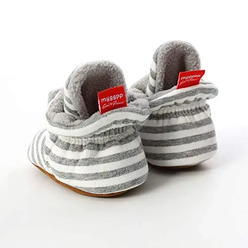 HsdsBebe Unisex Newborn Baby Cotton Booties Non-Slip Sole for Toddler Boys Girls Infant Winter Warm Fleece Cozy Socks Shoes - 4