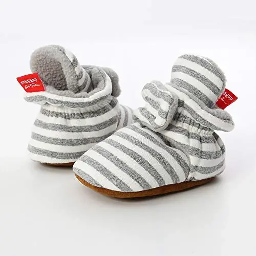 HsdsBebe Unisex Newborn Baby Cotton Booties Non-Slip Sole for Toddler Boys Girls Infant Winter Warm Fleece Cozy Socks Shoes - 5
