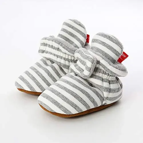 HsdsBebe Unisex Newborn Baby Cotton Booties Non-Slip Sole for Toddler Boys Girls Infant Winter Warm Fleece Cozy Socks Shoes - 6