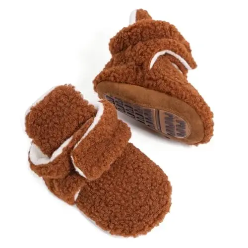 HsdsBebe Unisex Newborn Baby Cotton Booties Non-Slip Sole for Toddler Boys Girls Infant Winter Warm Fleece Cozy Socks Shoes - 1