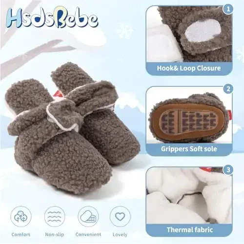 HsdsBebe Unisex Yangi tug'ilgan chaqaloq paxta etiklari Toddler Boys Girls uchun sirpanmaydigan taglik Infant Qishki issiq junli qulay paypoq poyabzallari - 5