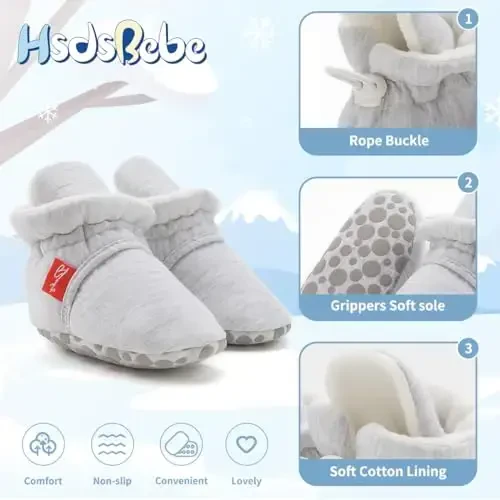 HsdsBebe Unisex Yangi tug'ilgan chaqaloq paxta etiklari Toddler o'g'il bolalar qizlar uchun sirpanmaydigan taglik Chaqaloq qishki iliq junli qulay paypoq poyabzallari - 5