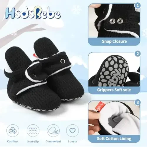 HsdsBebe Unisex Yangi tug'ilgan chaqaloq paxta etiklari Toddler o'g'il bolalar qizlar uchun sirpanmaydigan taglik Chaqaloq qishki iliq junli qulay paypoq poyabzallari - 5