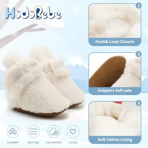 HsdsBebe Unisex Yangi tug'ilgan chaqaloq paxta etiklari Toddler o'g'il bolalar qizlar uchun sirpanmaydigan taglik Chaqaloq qishki issiq junli qulay paypoq poyabzallari - 5