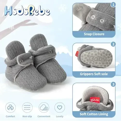 HsdsBebe Unisex Yangi tug'ilgan chaqaloq paxta etiklari Toddler o'g'il bolalar qizlar uchun sirpanmaydigan taglik Infant qishki iliq junli qulay paypoq poyabzallari - 5