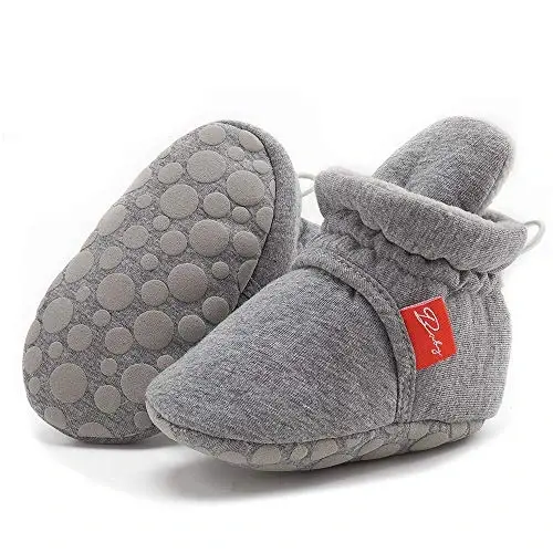 HsdsBebe Unisex Newborn Baby Cotton Booties Non-Slip Sole for Toddler Boys Girls Infant Winter Warm Fleece Cozy Socks Shoes - 1