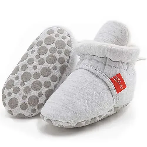HsdsBebe Unisex Newborn Baby Cotton Booties Non-Slip Sole for Toddler Boys Girls Infant Winter Warm Fleece Cozy Socks Shoes - 1
