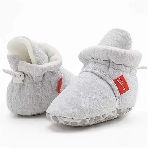 HsdsBebe Unisex Newborn Baby Cotton Booties Non-Slip Sole for Toddler Boys Girls Infant Winter Warm Fleece Cozy Socks Shoes - 3
