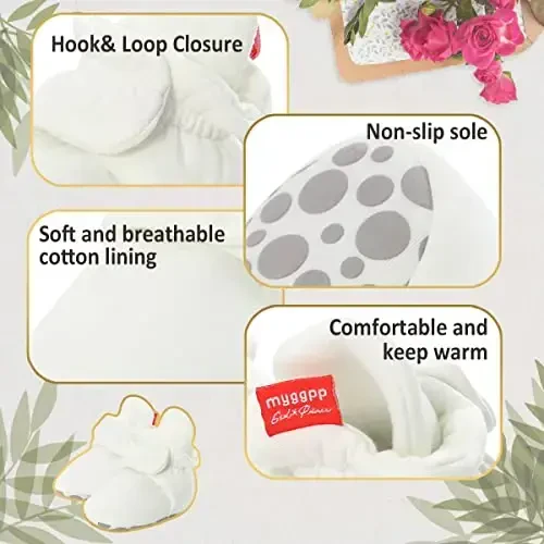 HsdsBebe Unisex Newborn Baby Cotton Booties Non-Slip Sole for Toddler Boys Girls Infant Winter Warm Fleece Cozy Socks Shoes - 6