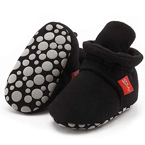 HsdsBebe Unisex Newborn Baby Cotton Booties Non-Slip Sole for Toddler Boys Girls Infant Winter Warm Fleece Cozy Socks Shoes - 1