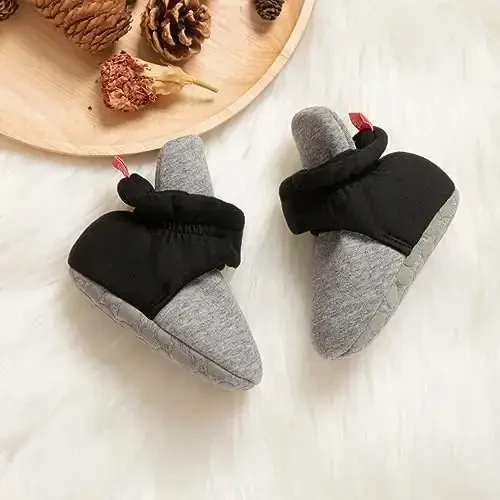 HsdsBebe Unisex Newborn Baby Cotton Booties Non-Slip Sole for Toddler Boys Girls Infant Winter Warm Fleece Cozy Socks Shoes - 4