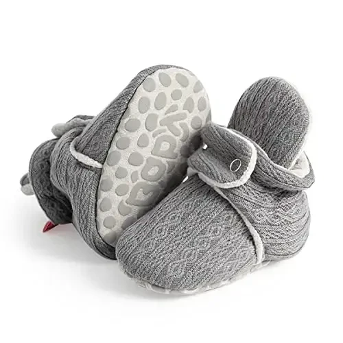 HsdsBebe Unisex Newborn Baby Cotton Booties Non-Slip Sole for Toddler Boys Girls Infant Winter Warm Fleece Cozy Socks Shoes - 1