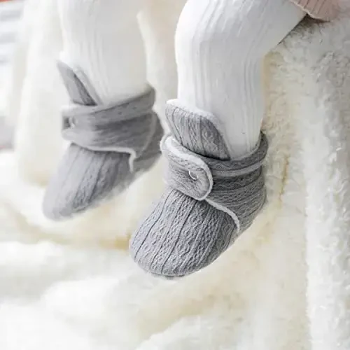 HsdsBebe Unisex Newborn Baby Cotton Booties Non-Slip Sole for Toddler Boys Girls Infant Winter Warm Fleece Cozy Socks Shoes - HSDSBEBE (1)