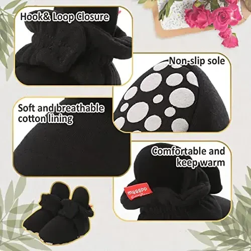 HsdsBebe Unisex Newborn Baby Cotton Booties Non-Slip Sole for Toddler Boys Girls Infant Winter Warm Fleece Cozy Socks Shoes - 6