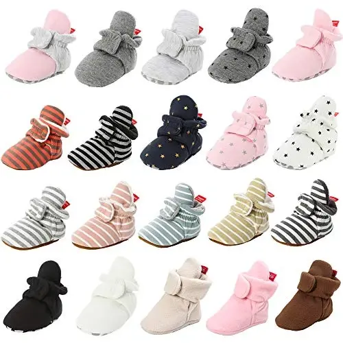 HsdsBebe Unisex Newborn Baby Cotton Booties Non-Slip Sole for Toddler Boys Girls Infant Winter Warm Fleece Cozy Socks Shoes - 1