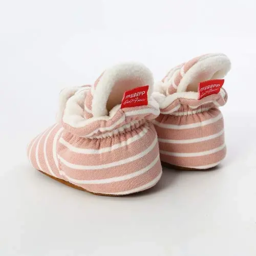 HsdsBebe Unisex Newborn Baby Cotton Booties Non-Slip Sole for Toddler Boys Girls Infant Winter Warm Fleece Cozy Socks Shoes - 4