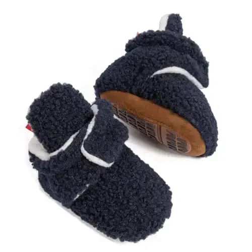 HsdsBebe Unisex Newborn Baby Cotton Booties Non-Slip Sole for Toddler Boys Girls Infant Winter Warm Fleece Cozy Socks Shoes - 1