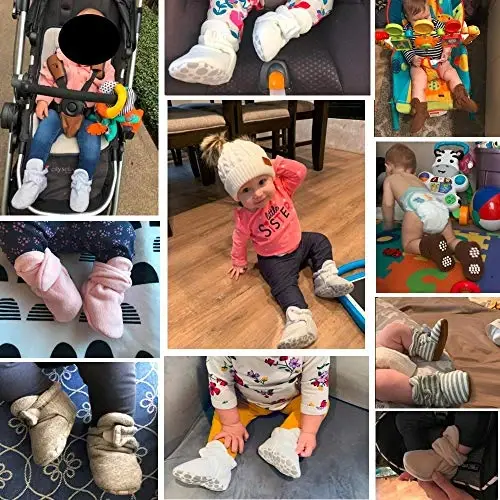 HsdsBebe Unisex Newborn Baby Cotton Booties Non-Slip Sole for Toddler Boys Girls Infant Winter Warm Fleece Cozy Socks Shoes - 5