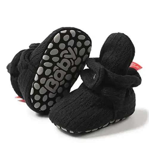 HsdsBebe Unisex Newborn Baby Cotton Booties Non-Slip Sole for Toddler Boys Girls Infant Winter Warm Fleece Cozy Socks Shoes 