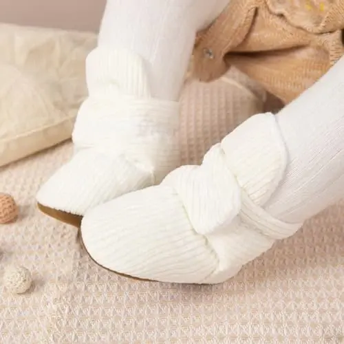 HsdsBebe Unisex Newborn Baby Cotton Booties Non-Slip Sole for Toddler Boys Girls Infant Winter Warm Fleece Cozy Socks Shoes - 2