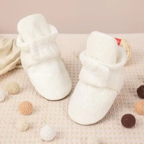 HsdsBebe Unisex Newborn Baby Cotton Booties Non-Slip Sole for Toddler Boys Girls Infant Winter Warm Fleece Cozy Socks Shoes - 4