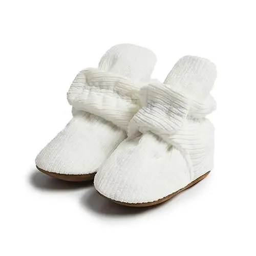 HsdsBebe Unisex Newborn Baby Cotton Booties Non-Slip Sole for Toddler Boys Girls Infant Winter Warm Fleece Cozy Socks Shoes - 1