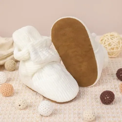HsdsBebe Unisex Newborn Baby Cotton Booties Non-Slip Sole for Toddler Boys Girls Infant Winter Warm Fleece Cozy Socks Shoes - 3