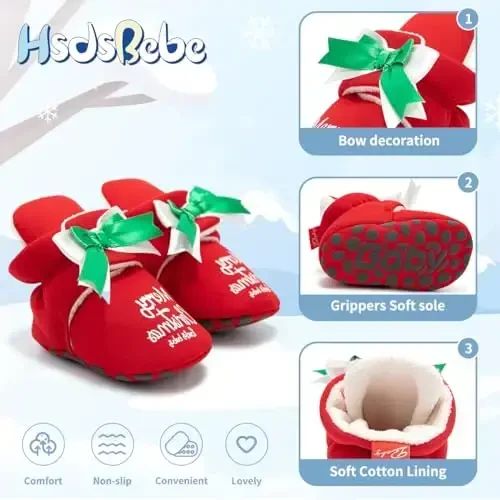 HsdsBebe Unisex Newborn Baby Cotton Booties Non-Slip Sole for Toddler Boys Girls Infant Winter Warm Fleece Cozy Socks Shoes - 5