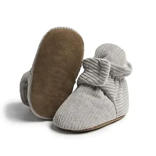 HsdsBebe Unisex Newborn Baby Cotton Booties Non-Slip Sole for Toddler Boys Girls Infant Winter Warm Fleece Cozy Socks Shoes - 3