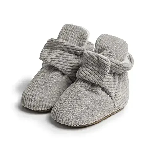 HsdsBebe Unisex Newborn Baby Cotton Booties Non-Slip Sole for Toddler Boys Girls Infant Winter Warm Fleece Cozy Socks Shoes - 1