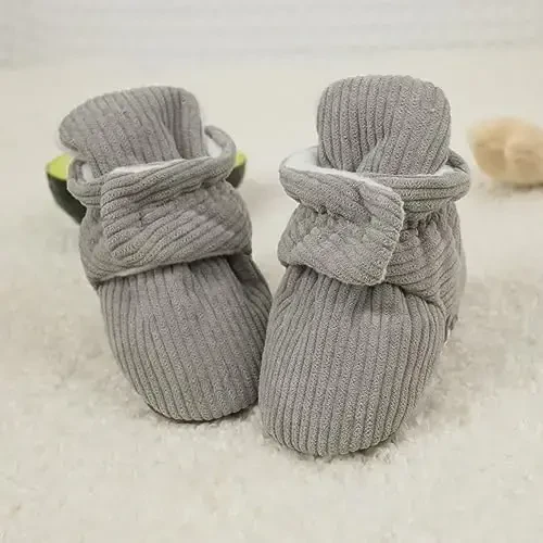 HsdsBebe Unisex Newborn Baby Cotton Booties Non-Slip Sole for Toddler Boys Girls Infant Winter Warm Fleece Cozy Socks Shoes - 4