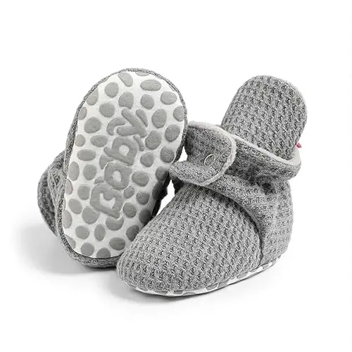 HsdsBebe Unisex Newborn Baby Cotton Booties Non-Slip Sole for Toddler Boys Girls Infant Winter Warm Fleece Cozy Socks Shoes - 1