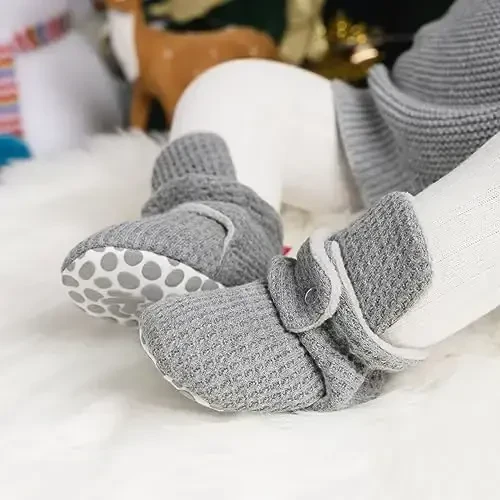 HsdsBebe Unisex Newborn Baby Cotton Booties Non-Slip Sole for Toddler Boys Girls Infant Winter Warm Fleece Cozy Socks Shoes - HSDSBEBE (1)